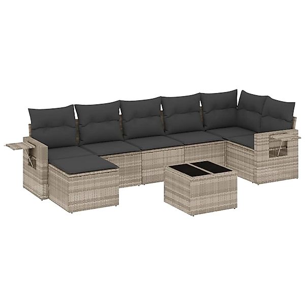 vidaXL 8-Tlg Garten-Sofagarnitur mit Kissen Hellgrau Poly Rattan 3252829 günstig online kaufen