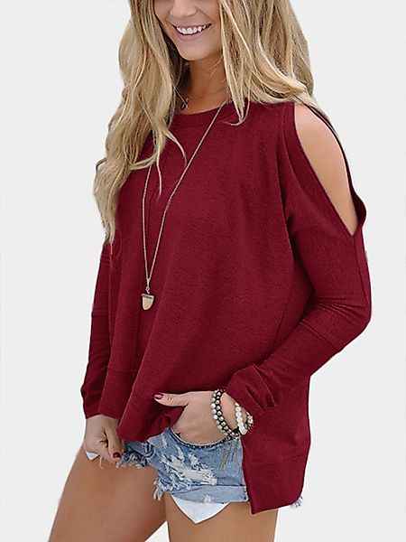 Burgunder Cold Shoulder Long Sleeves Slit Sweatshirt günstig online kaufen
