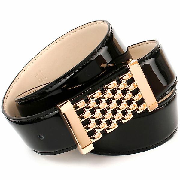 Anthoni Crown Ledergürtel Lackoptik mit goldfarbener Schnalle günstig online kaufen