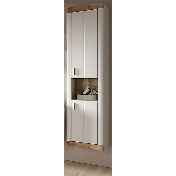 Inn.Furn Hochschrank Weiß Eiche 45 cm mit Soft-Close Sopela günstig online kaufen
