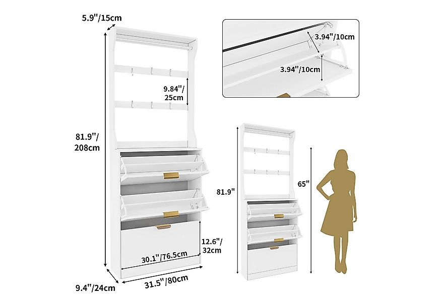 VOWNER Garderoben-Set Schuhschrank mit 3 Klappen, Garderobe & Schuhregal mi günstig online kaufen