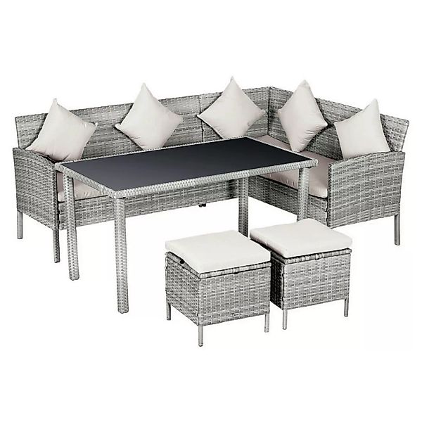 Outsunny Rattan Sitzgruppe mit Tisch grau/weiß günstig online kaufen