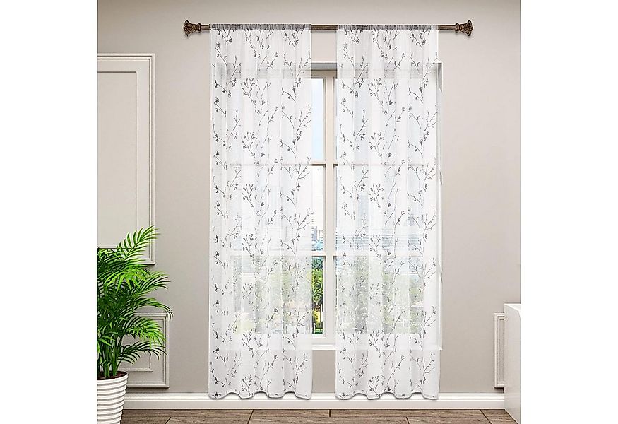 Woltu Gardine (2 St), halbtransparent, transparent Stickerei mit Kräuselban günstig online kaufen