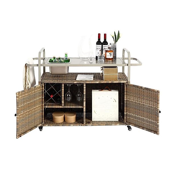 OKWISH Servierwagen Außenstangentisch, Wicker Bar Cart günstig online kaufen