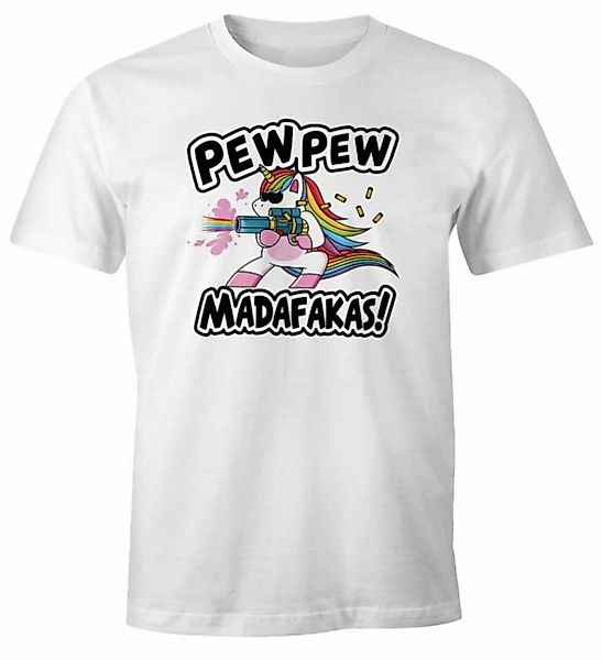 MoonWorks Print-Shirt Herren T-Shirt Pew Pew Madafakas böses Einhorn Regenb günstig online kaufen