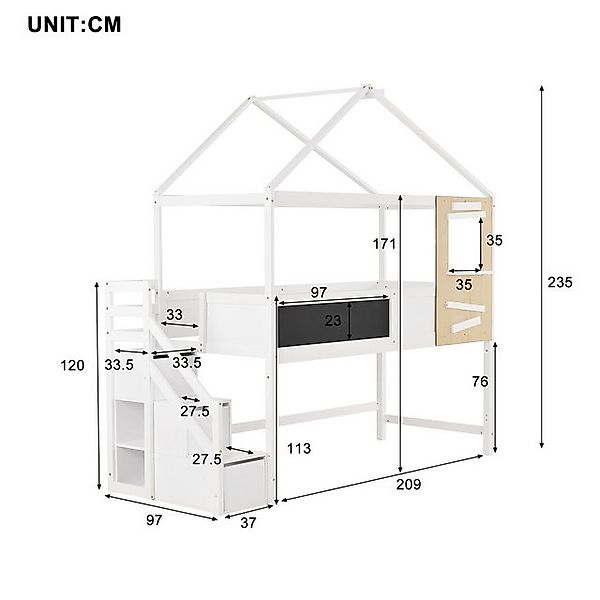 TavilaEcon Etagenbett Hausbett Kinderbett mit Treppe und Fenster, 90x200cm günstig online kaufen