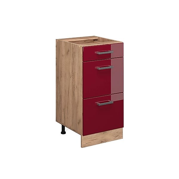 Vicco Küchenunterschrank R-Line Bordeaux Hochglanz/Goldkraft Eiche 40 cm mi günstig online kaufen