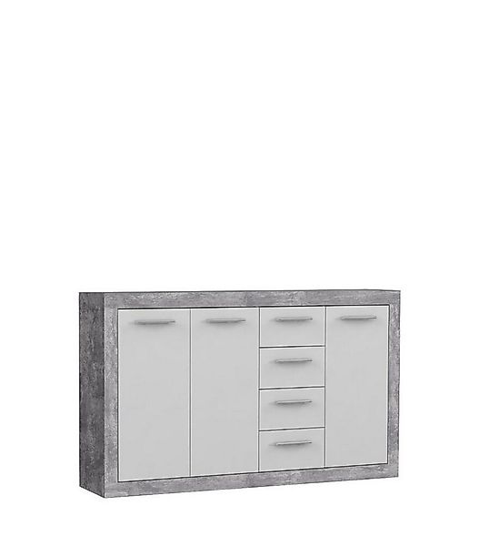 PREISBRECHER Sideboard BACCIO, 3 Türen, 4 Schübe, Betonoptik grau / Weiss - günstig online kaufen
