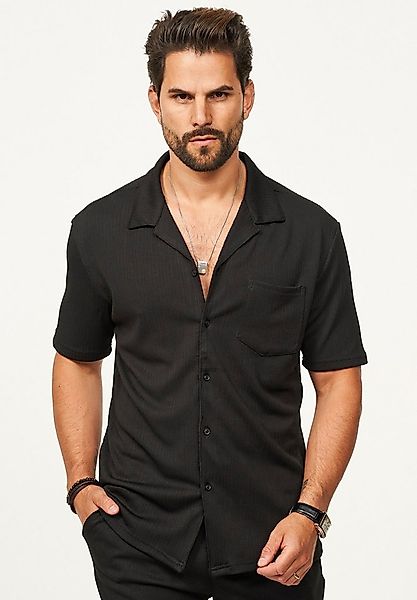 behype Kurzarmhemd mit Rippstruktur & Brusttasche für Herren Kurzarm Polo-H günstig online kaufen
