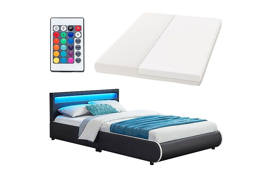 Juskys Polsterbett Sevilla, 140x200 cm, RGB-LED, Kunstleder, weiches Kopfte günstig online kaufen