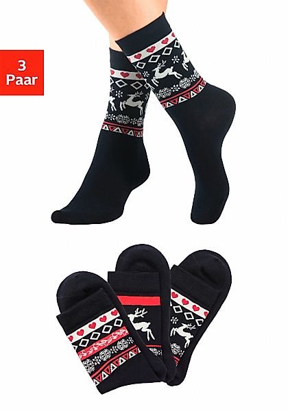 H.I.S Basicsocken Packung, 3 Stk. tlg. mit Wintermotiven günstig online kaufen