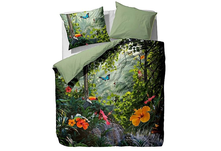 Essenza Bettwäsche Gabriel Grün, Satin, 2 teilig, Schmetterlinge, Vögel, Ds günstig online kaufen
