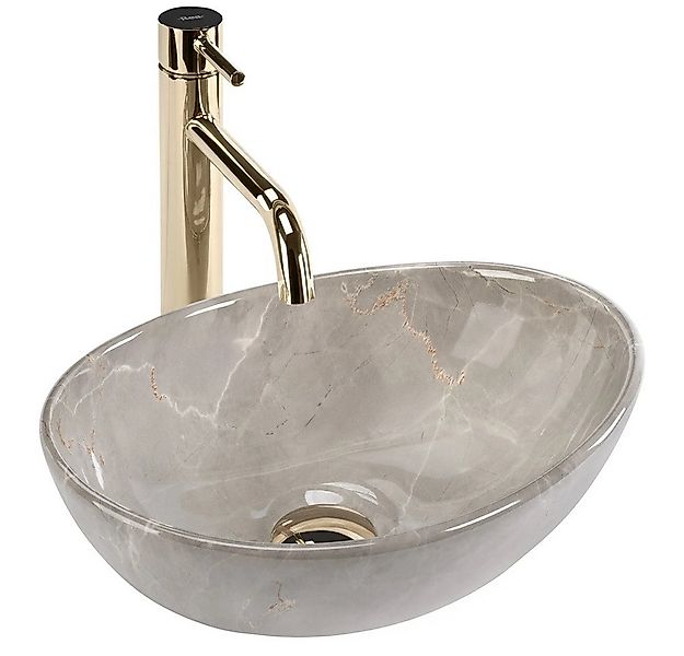 wohnwerk.idee Aufsatzwaschbecken Waschtisch Keramik Waschbecken Marmoroptik günstig online kaufen
