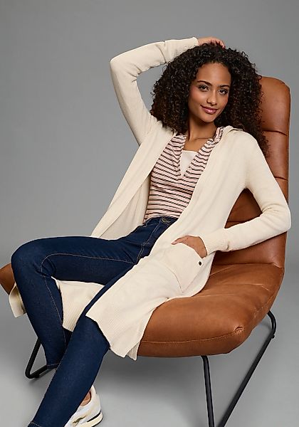 KangaROOS Longstrickjacke in offener Long-Form mit Kapuze günstig online kaufen