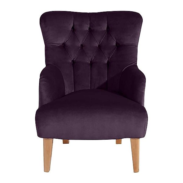 Kaminsessel Vintage Stil in Dunkellila Samtvelours und Buche günstig online kaufen