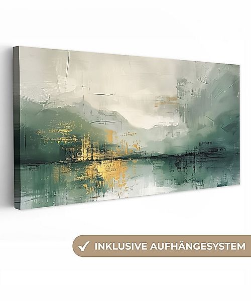 OneMillionCanvasses® Leinwandbild Panorama Grün - Modern - Abstrakt - Gold, günstig online kaufen