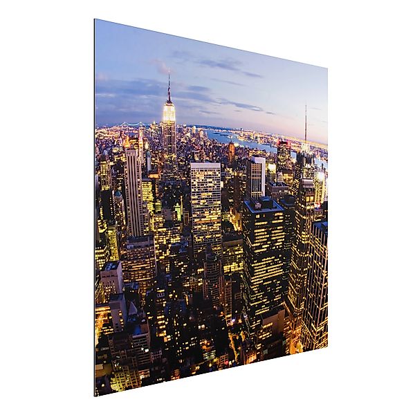 Alu-Dibond Bild - Quadrat New York Skyline bei Nacht günstig online kaufen