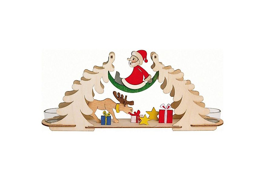 Kuhnert Schwibbogen Bastelset Teelichtbogen Weihnachtsmann mit Elch (12cm) günstig online kaufen