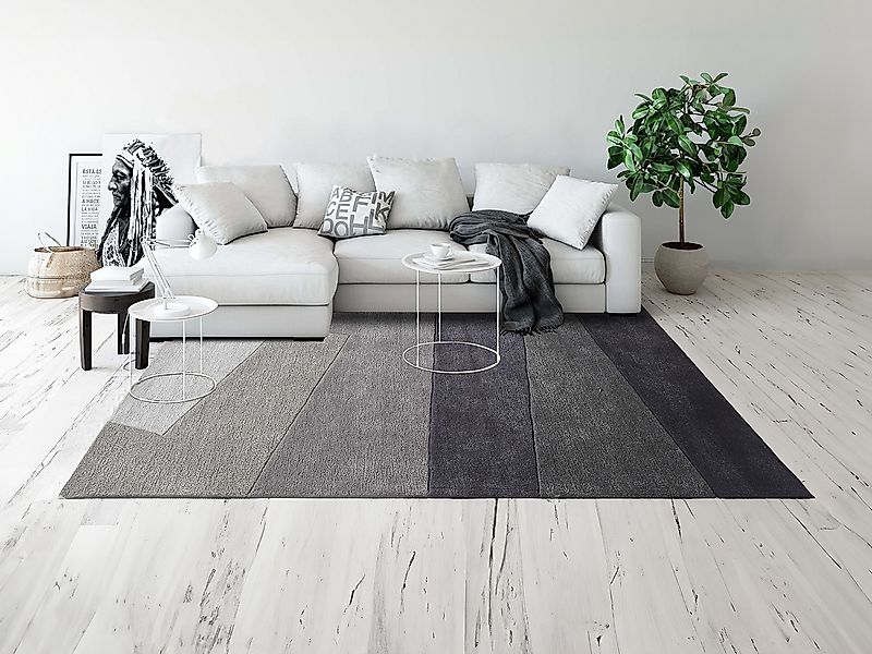 Teppich - Wolle & Viskose - handgefertigt - 200 x 290 cm - 2500 g/m² - Grau günstig online kaufen