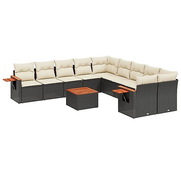 vidaXL 11-Tlg Garten-Sofagarnitur mit Kissen Schwarz Poly Rattan 3227197 günstig online kaufen