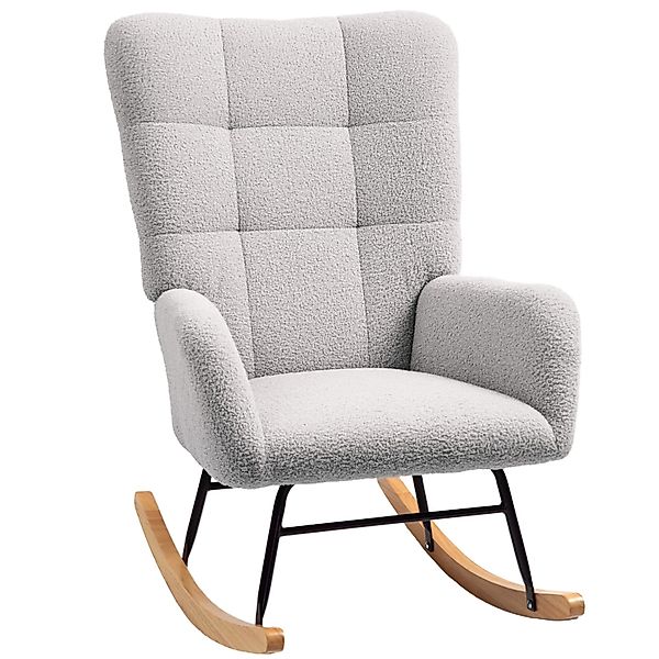 HOMCOM Schaukelstuhl mit Armlehne Teddysamt Hellgrau 94L x 70B x 100H cm günstig online kaufen