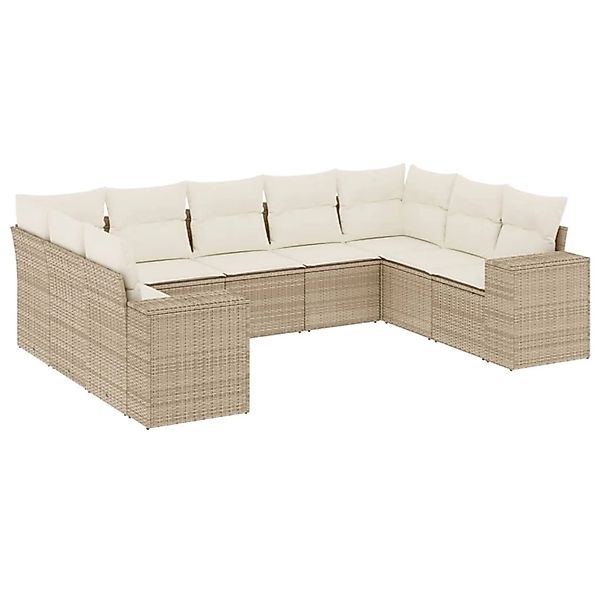 vidaXL 9-Tlg Garten-Sofagarnitur mit Kissen Beige Poly Rattan 3222997 günstig online kaufen