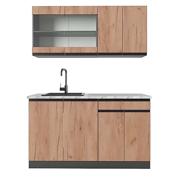 Vicco R-Line SingleKüche Goldkraft Eiche/Anthrazit 140 cm AP Marmor Opt 2 günstig online kaufen