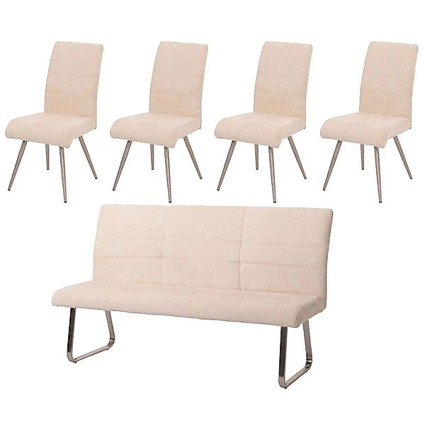 MCW Esszimmer-Set G55 Stuhl + Sitzbank 180cm 5-teilig Stoff Chenille Creme günstig online kaufen