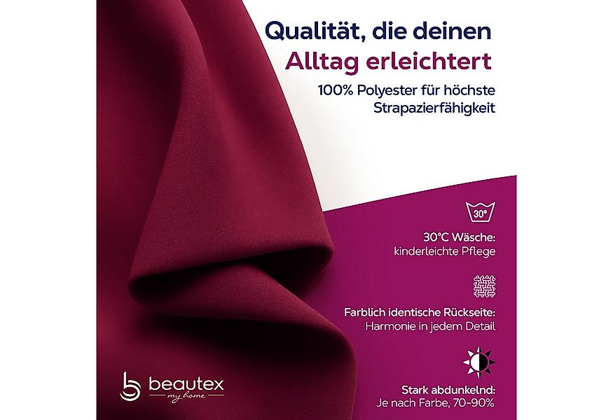 Beautex Verdunkelungsvorhang 2er Set Verdunkelungsgardine mit U-Band, Black günstig online kaufen