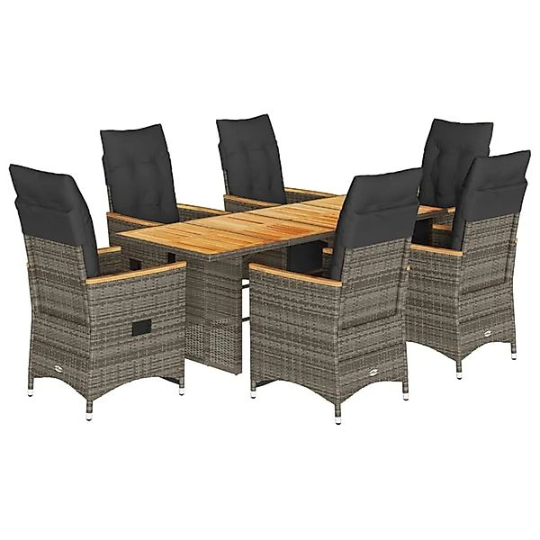 vidaXL 7-tlg Garten-Bistro-Set mit Kissen Grau Poly Rattan Modell 5 günstig online kaufen