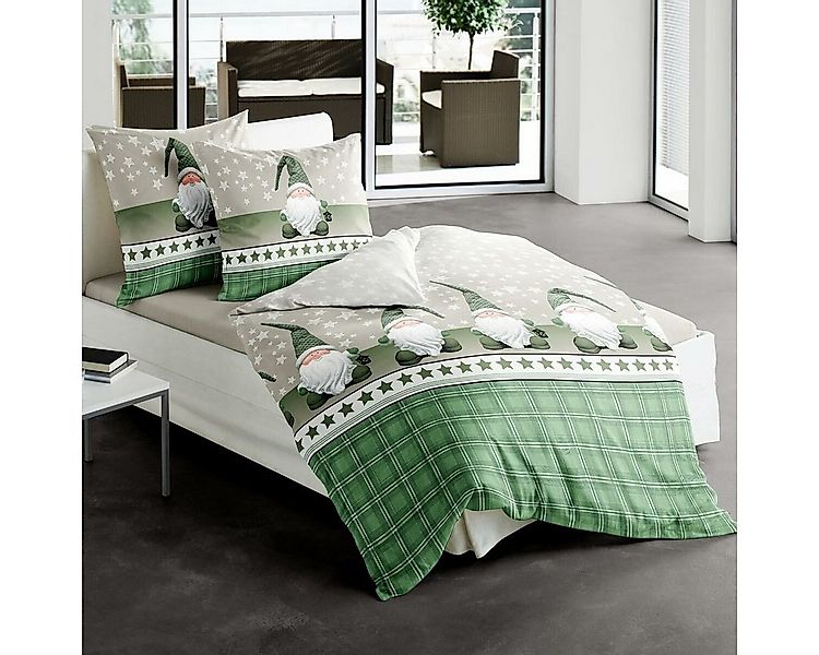 TRAUMSCHLAF Bettwäsche Wichtelmännchen grün, Biber, 2 teilig, Winterwäsche günstig online kaufen