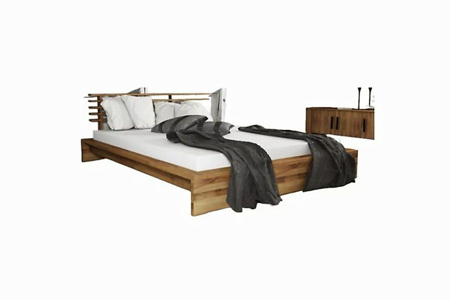 Natur24 Einzelbett Bett Lubic 1 Wildeiche 90x200 mit Sprossenkopfteil und H günstig online kaufen