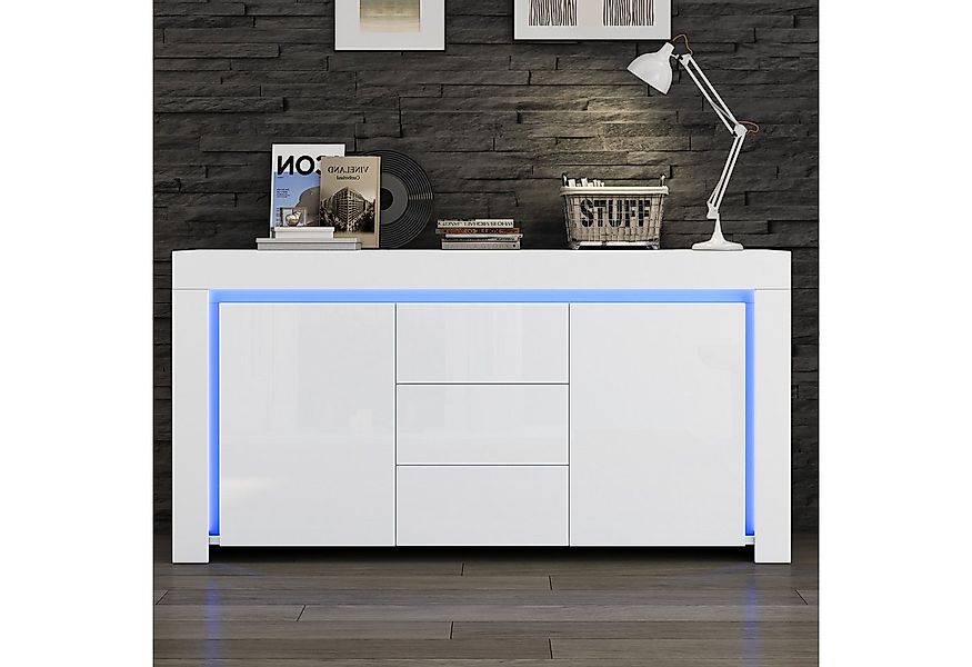OKWISH Sideboard Hochglanz Beistellschrank mit LED-Lichtleiste (Kommode, An günstig online kaufen