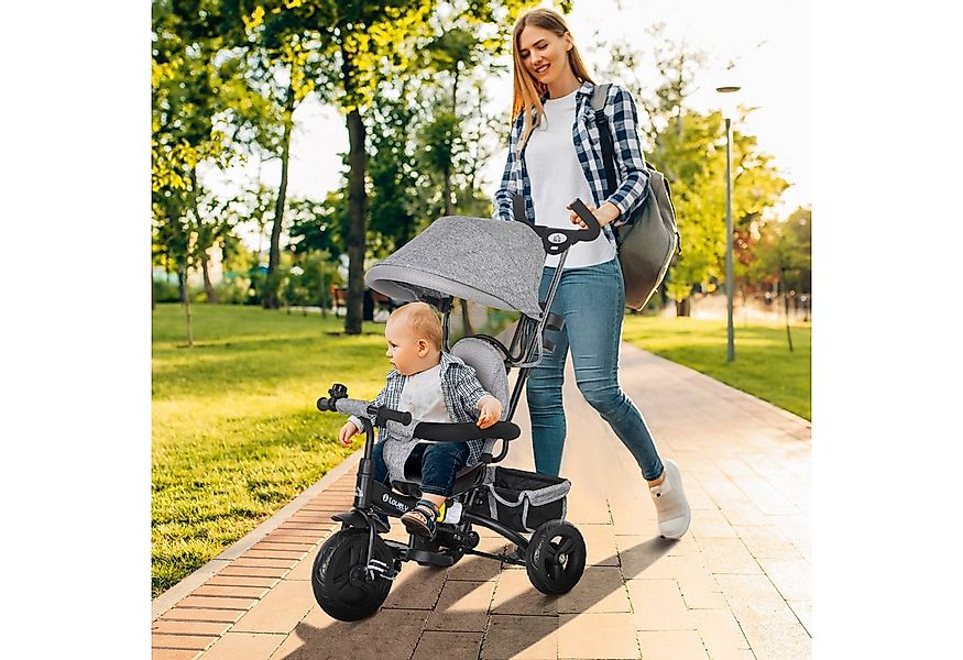 HOMCOM Dreirad 6-in-1 Kinderdreirad mit Schiebestange, Dach, Gurt, Ablageko günstig online kaufen