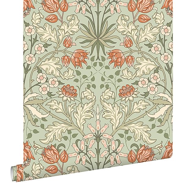 ESTAhome Tapete Blumenmuster im Jugendstil Grün und Terrakotta 50 x 900 cm günstig online kaufen
