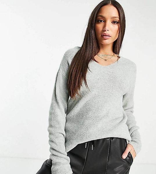 Vero Moda Tall – Pullover in Grau mit V-Ausschnitt günstig online kaufen