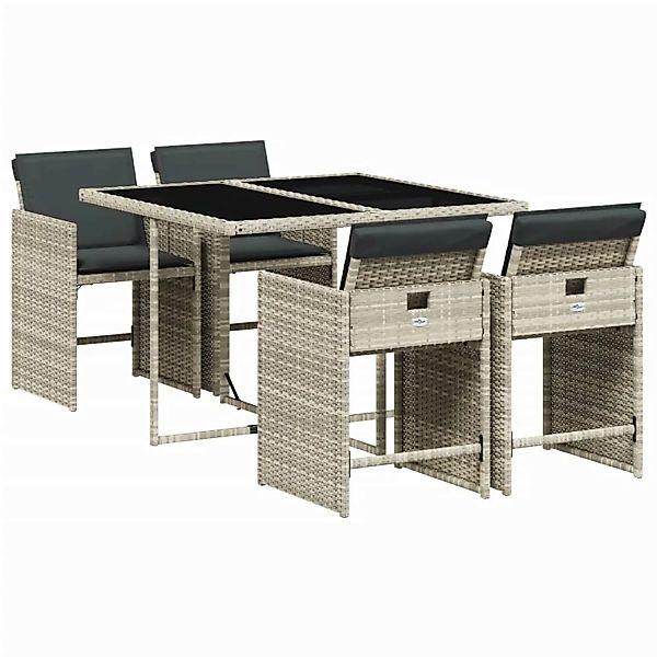 vidaXL 5-Tlg Garten-Essgruppe mit Kissen Hellgrau Poly Rattan 3211079 günstig online kaufen