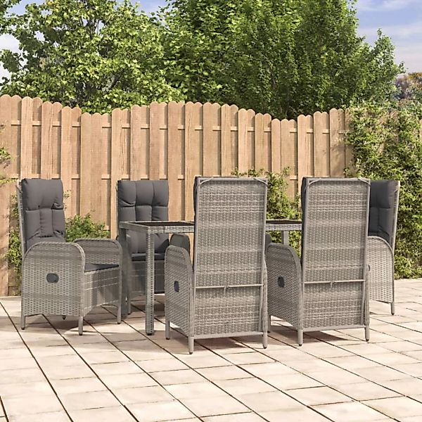 Vidaxl 7-tlg. Garten-essgruppe Mit Kissen Grau Poly Rattan günstig online kaufen