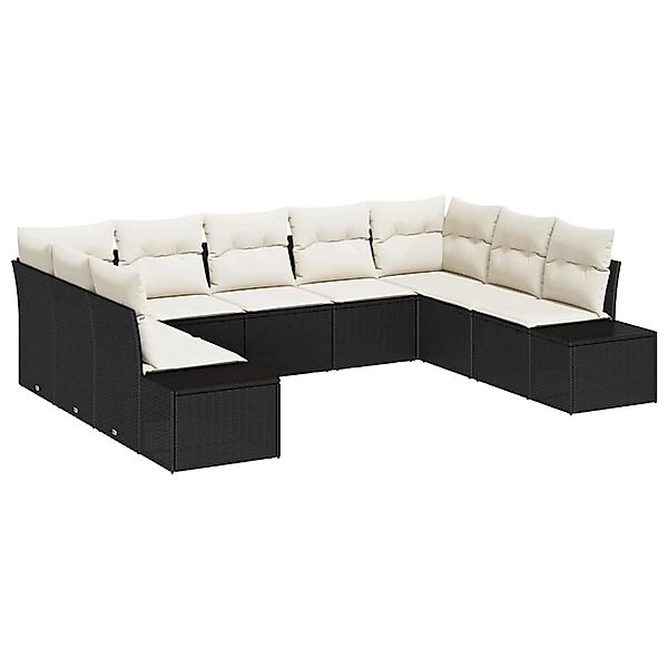 vidaXL Garten-Sofa-Set mit Kissen 9-Tlg Schwarz Poly Rattan 3347217 günstig online kaufen