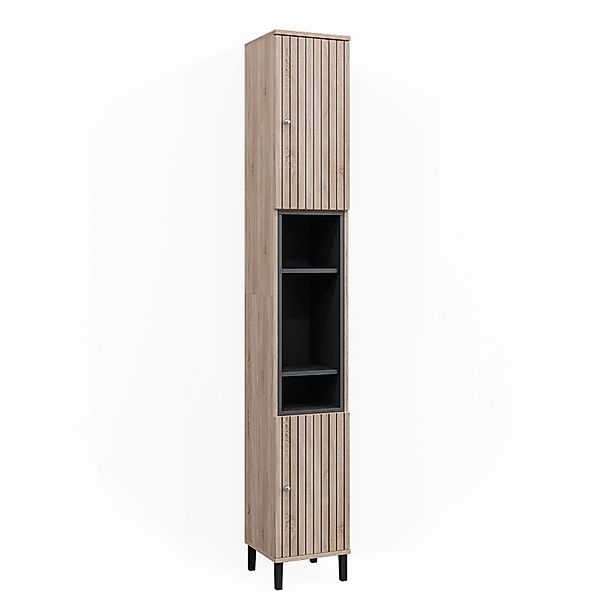 Vicco Badschrank Aquis Sonoma/Anthrazit 30 x 190 cm mit Türen und Offenen F günstig online kaufen