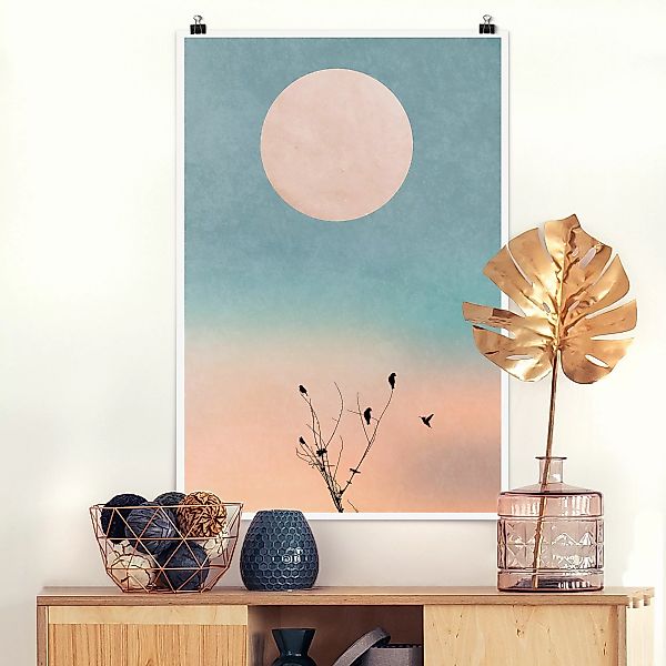 Poster Vögel vor rosa Sonne II günstig online kaufen