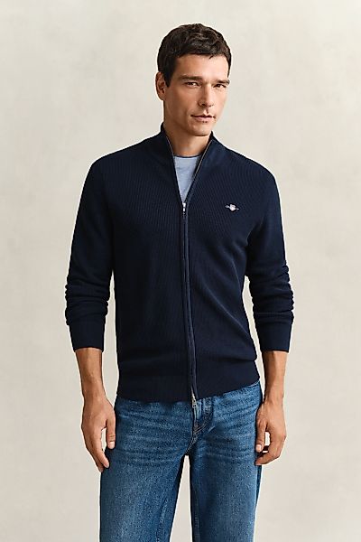 Gant Strickjacke "MICRO TEXTURED COTTON ZIP" Regular fit mit Stehkragen günstig online kaufen