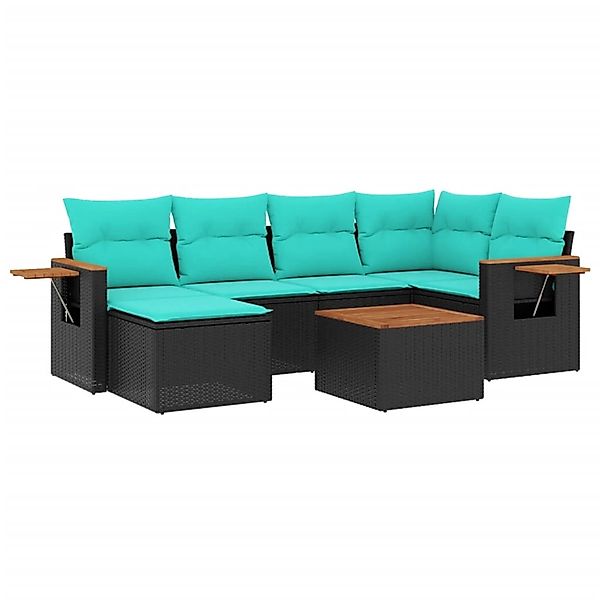 vidaXL 7-Tlg Garten-Sofagarnitur mit Kissen Schwarz Poly Rattan 3227023 günstig online kaufen