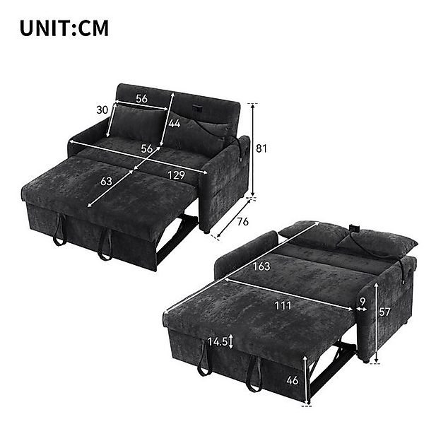 Ulife Sofa Modernes Doppel-Klappschlafsofa, Multifunktionssofa mit Schlaffu günstig online kaufen