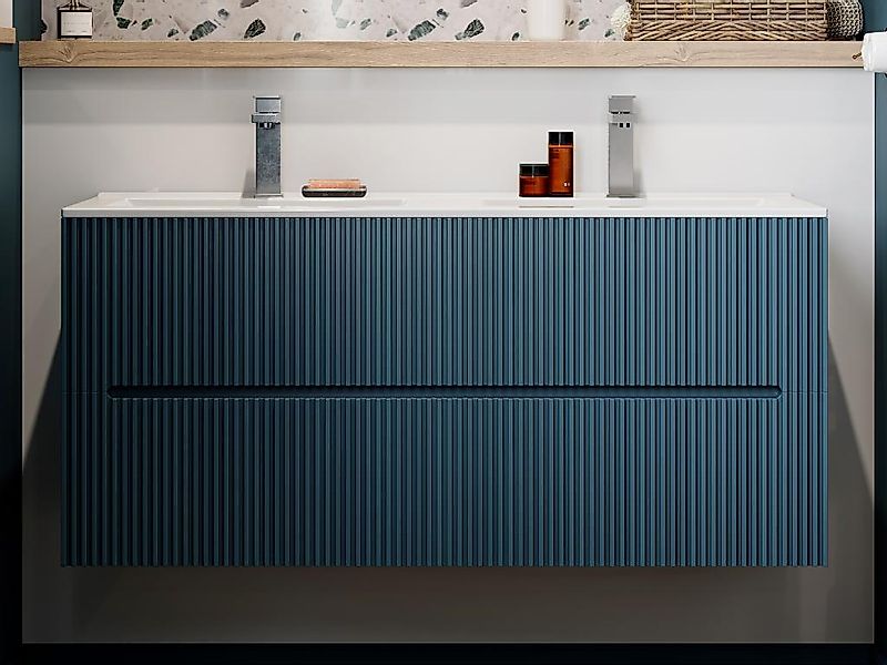 Waschbeckenunterschrank hängend mit Einbauwaschbecken - 120 cm - Blau gerip günstig online kaufen