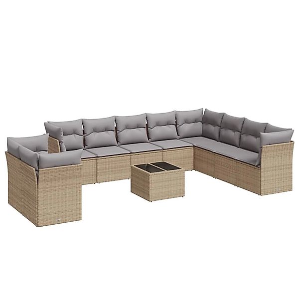 vidaXL 11-Tlg Garten-Sofagarnitur mit Kissen Beige Poly Rattan 3217869 günstig online kaufen