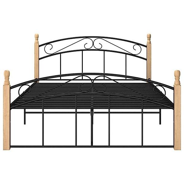 vidaXL Bettgestell Massivholzbett Schwarz Metall und Eiche 140x200 cm Bett günstig online kaufen