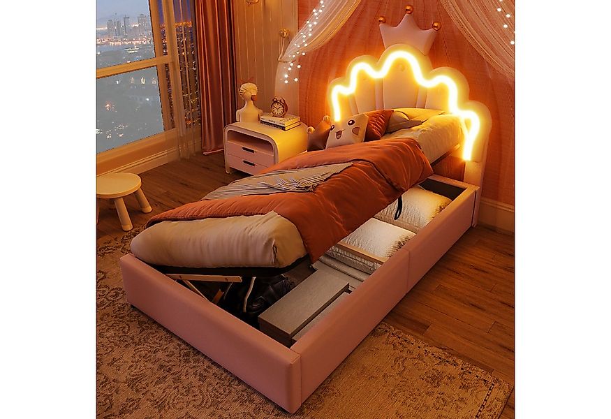 BlingBin Prinzessinbett Kinderbett Einzelbett (1-tlg., Polsterbett mit hydr günstig online kaufen