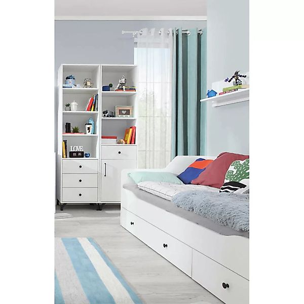 Jugendzimmer Set Bett Liegefläche 90x200cm weiß modern BEND-133, 4-teilig günstig online kaufen