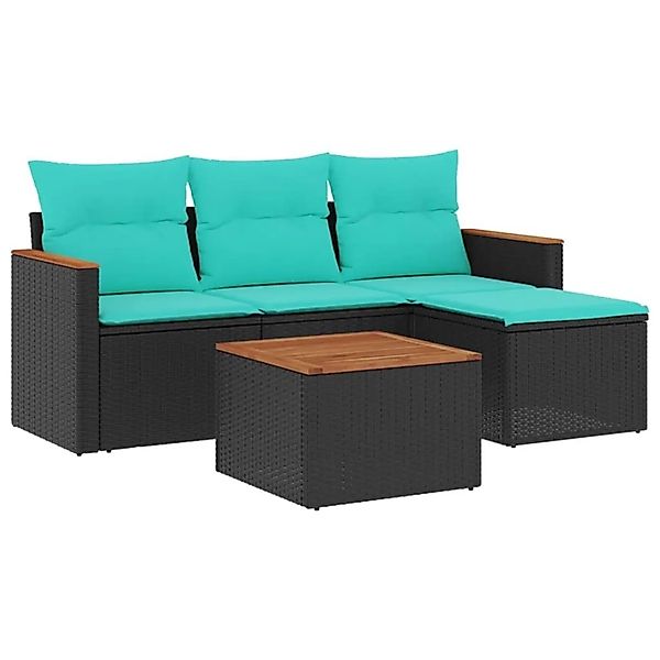 vidaXL 5-Tlg Gartensofa-Set mit Kissen Schwarz Polyrattan 3225910 günstig online kaufen